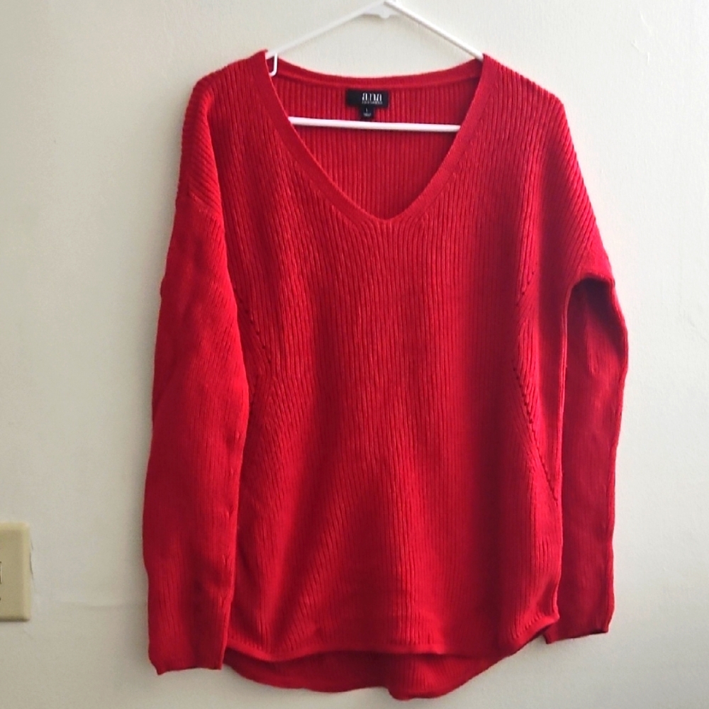 Large a.n.a Women's Red V-Neck Sweater